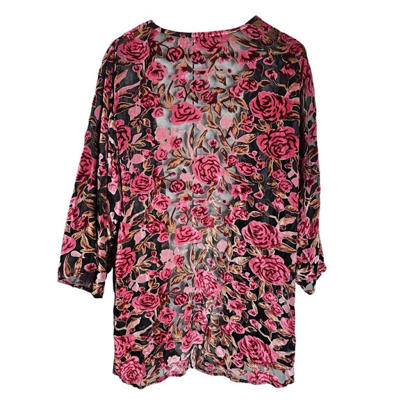 POL Burnout Velvet Floral Semi Sheer Kimono Duster Women Size S/M - Picture 5 of 9